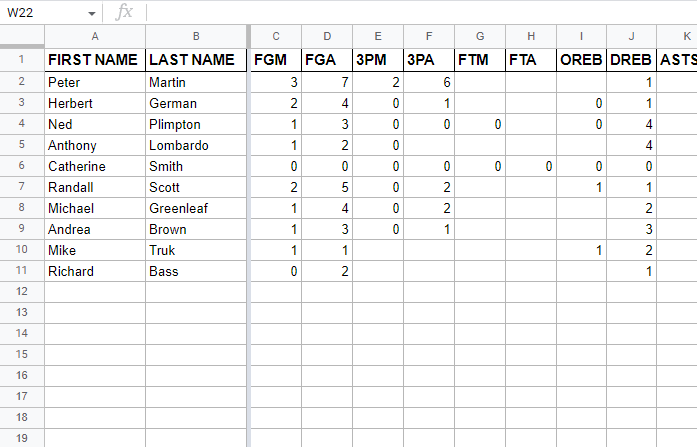 Sample Boxscore Sheet Screenshot